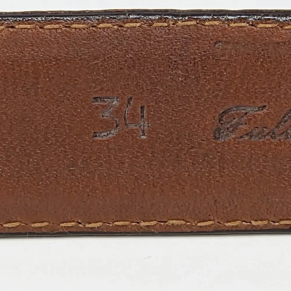 Crocodile Leather Belt Brown Solid Brass Buckle Mens Size 34 Academia Office USA